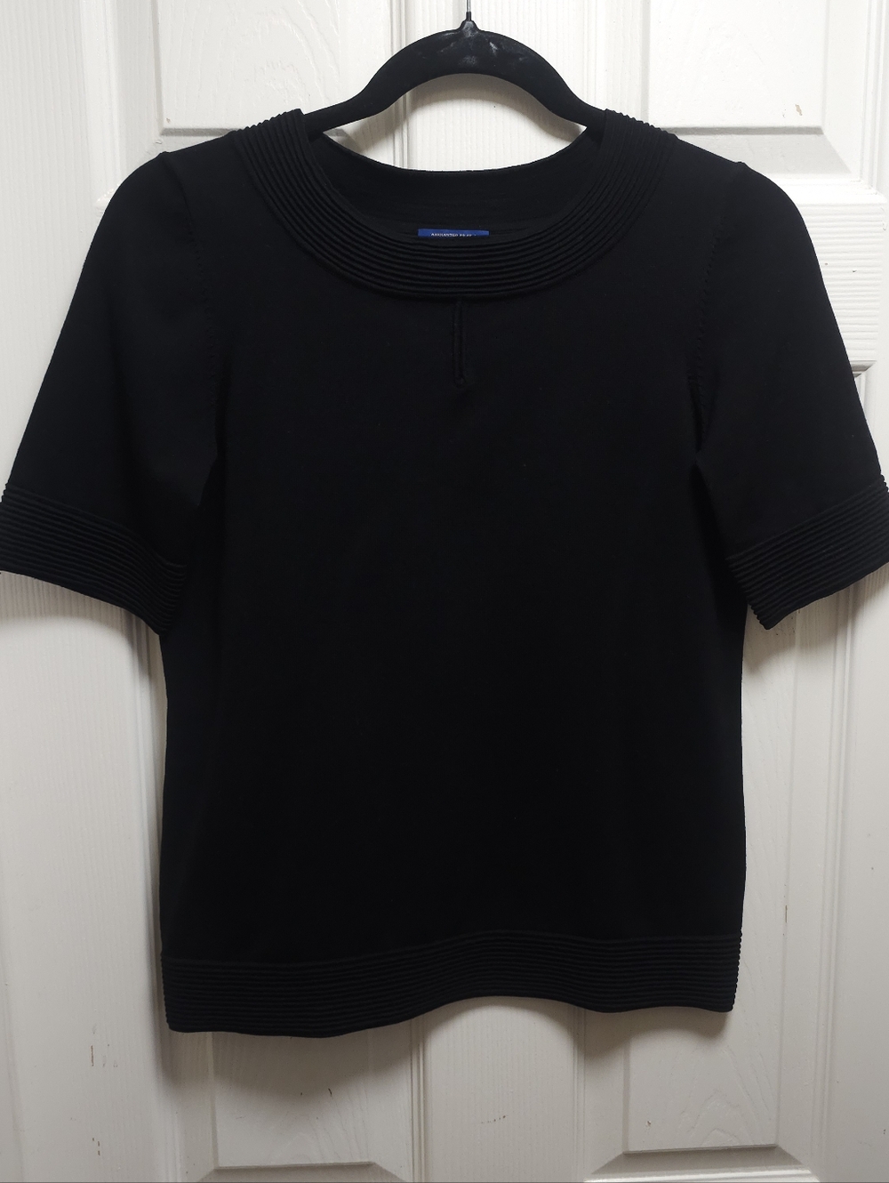 Pendleton Black Knit Blouse XS Silk Cotton Nylon Blend | Short Sleeve